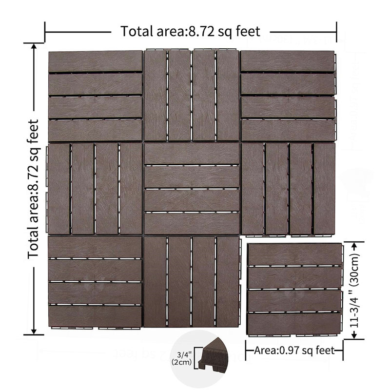 Carreaux de terrasse à verrouillage, Brun