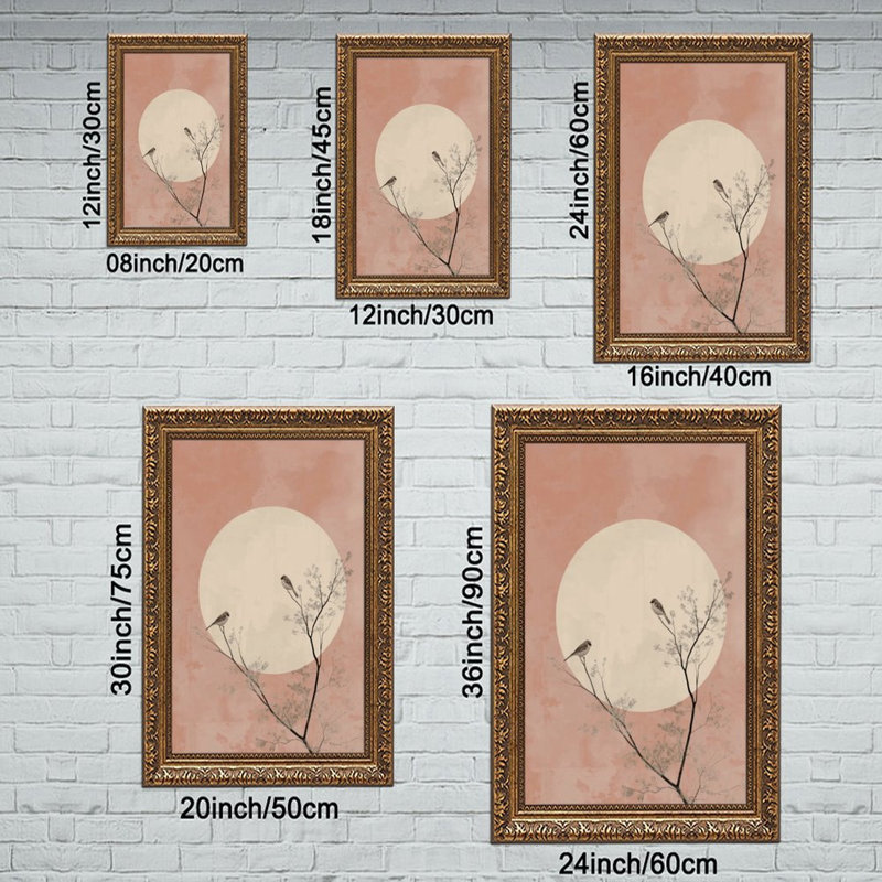 Cadre mural rétro pour deux oiseaux pâle MoonOrnate, L 8 po x l 12 po