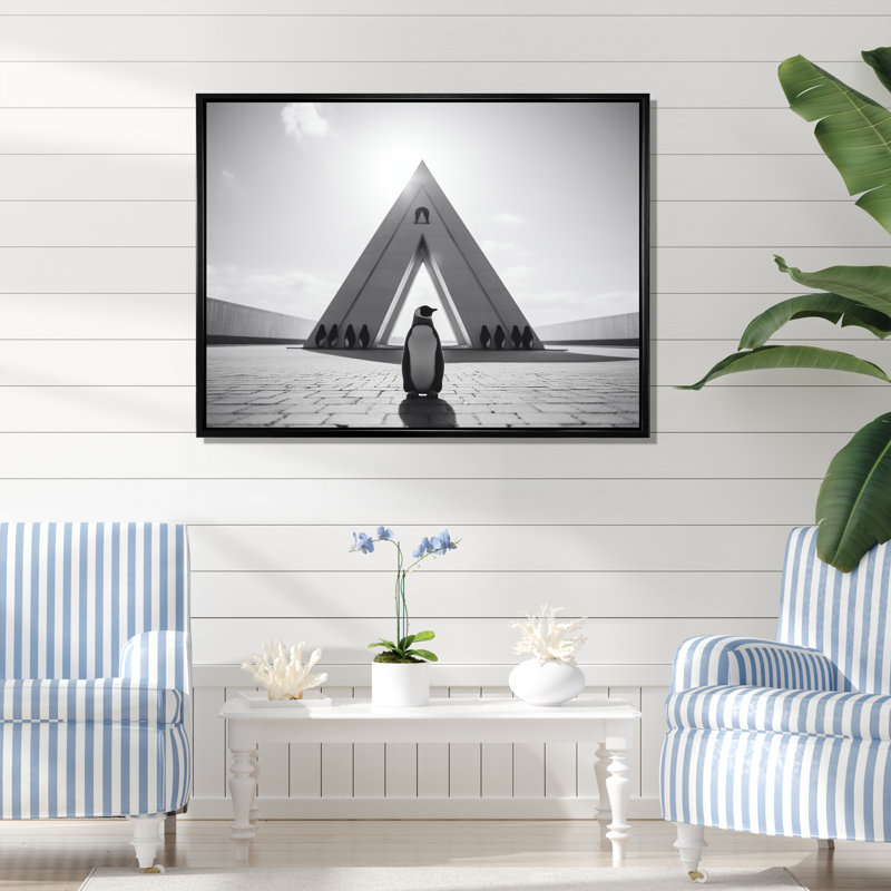 Photo de pingouin noir et blanc - art mural pingouin, Cadre flottant noir, H 24 po x l 32 po x P 1 po