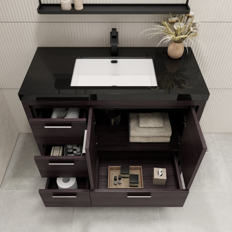Ensemble de meuble-lavabo simple 42 po Eolia, Chêne noir gris