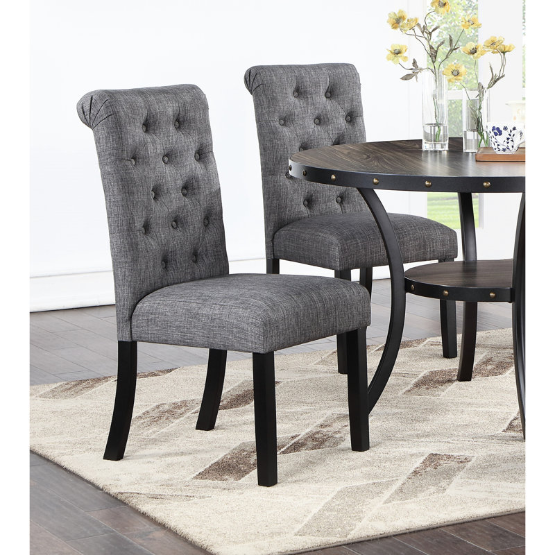 Chaises de salle à manger à finition gris anthracite de 2 sièges rembourrés en tissu avec dossier