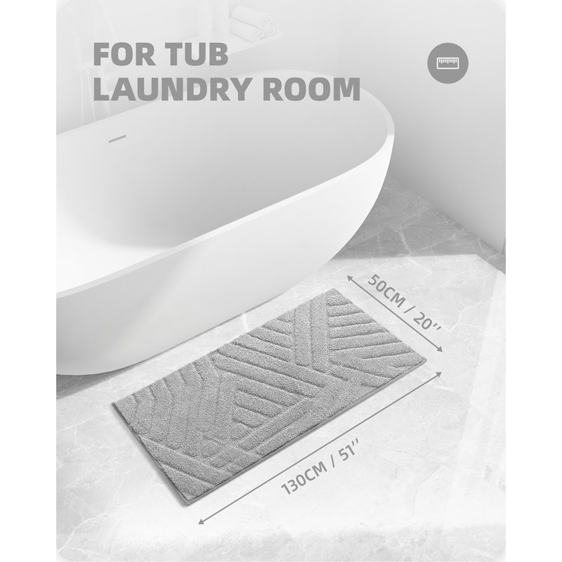 Ibnou Bath Rug with Non-Slip Backing, 51" L x 20" W, Light Gray