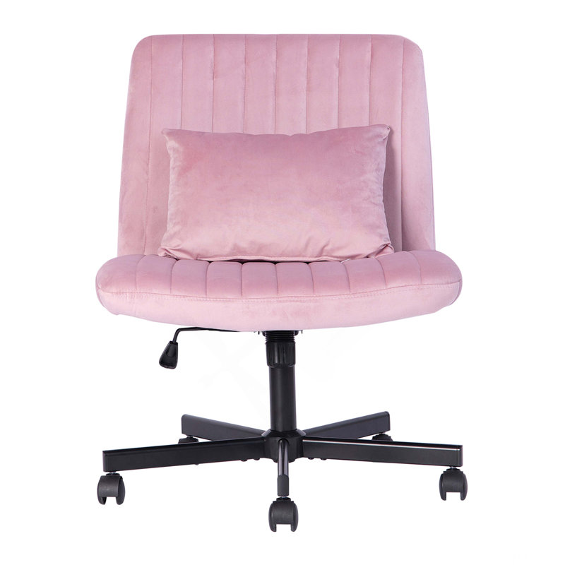 Fauteuil de bureau croisé en velours rose clair avec roulettes - Polyvalent pour le bureau personnel, la méditation et le maquillage