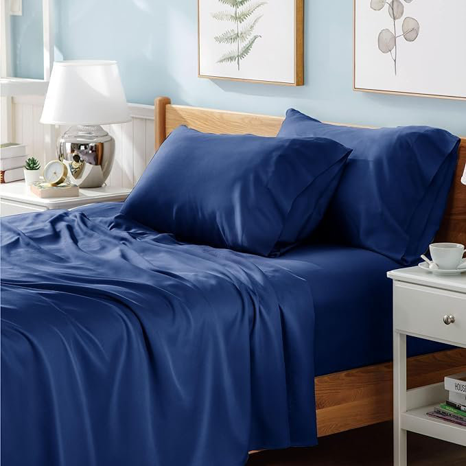 Ranarda Cotton Blend Percale Flat Sheet, Double (4'6), Royal Blue