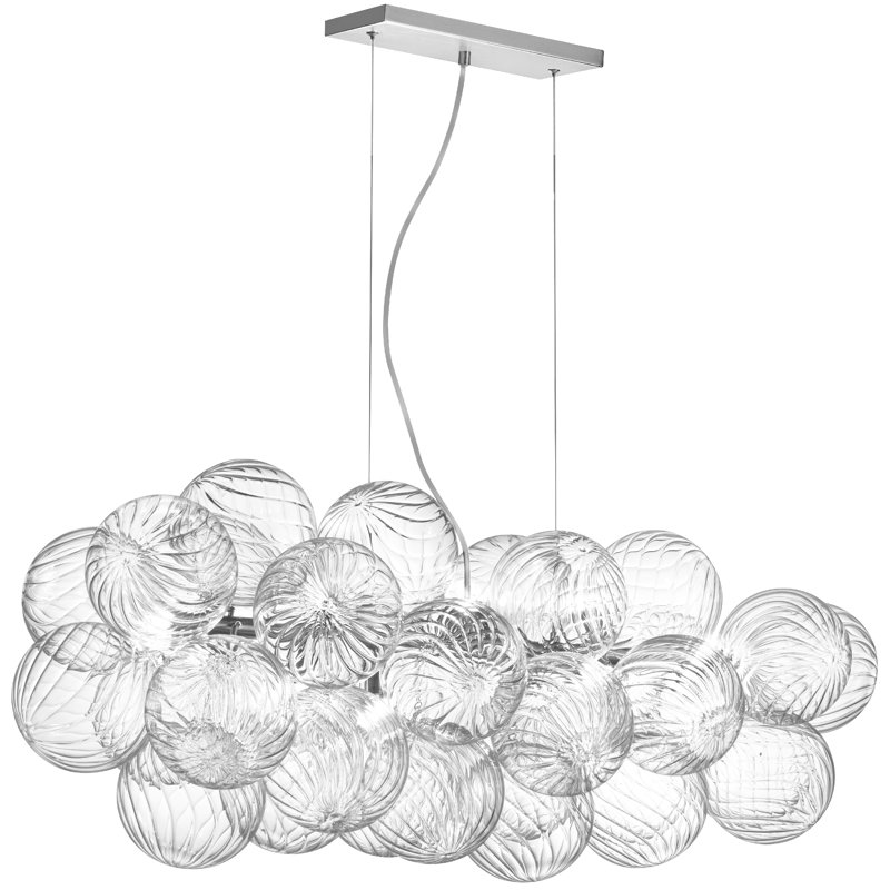Luminaire suspendu horizontal 10 lumières Charlize - Verre spiralé transparent, Chrome poli