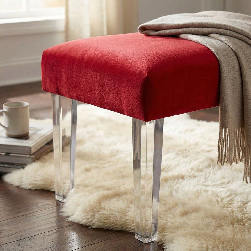 Banc avec repose-pieds en acrylique transparent 24 po de large Cassandra, Non, Rouge