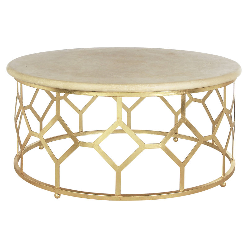 Diamond Frame Coffee Table, 18.5" H x 40" L x 40" W, Lite Travertine, Gold Leaf