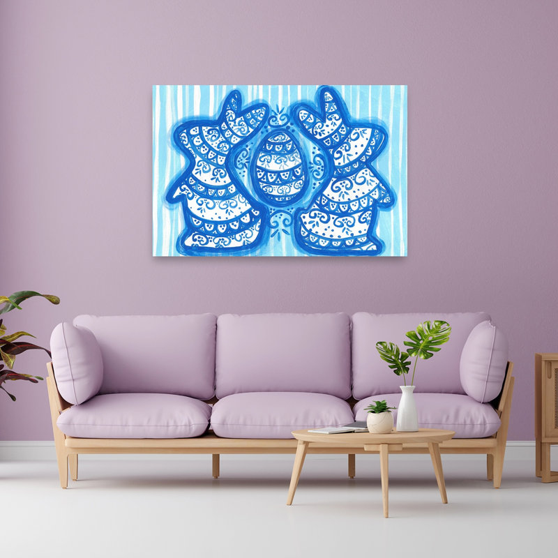 Patterned Easter Bunnies Traditional Whimsical Rabbit Spring Wall Art Print by Lerin Freyou - Wrapped Canvas Print