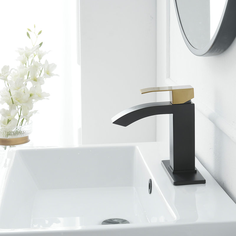 1 Single-handle Bathroom Faucet with Drain Assembly, Brushed Black/Gold