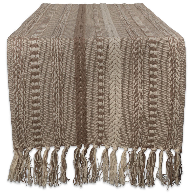 Amundson Striped 100% Cotton Table Runner, Stone Brown, 108" L x 15" W
