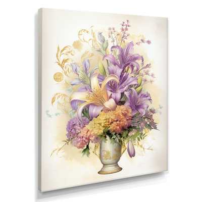 Still Life With Purple Blooming Lilies In A Vase - Assorted Bouquets Wall Art Print
