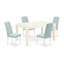 Ensemble de salle à manger 5 pièces comprenant une table rectangulaire avec rallonge papillon et 4 chaises rembourrées en lin bleu ciel, 107 x 152 cm, blanc lin-292982535-292982552-338980907