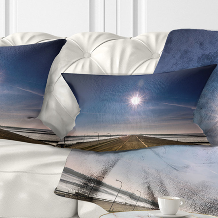 Landscape Printed Sun in Sky on Dyke Germany Lumbar Pillow