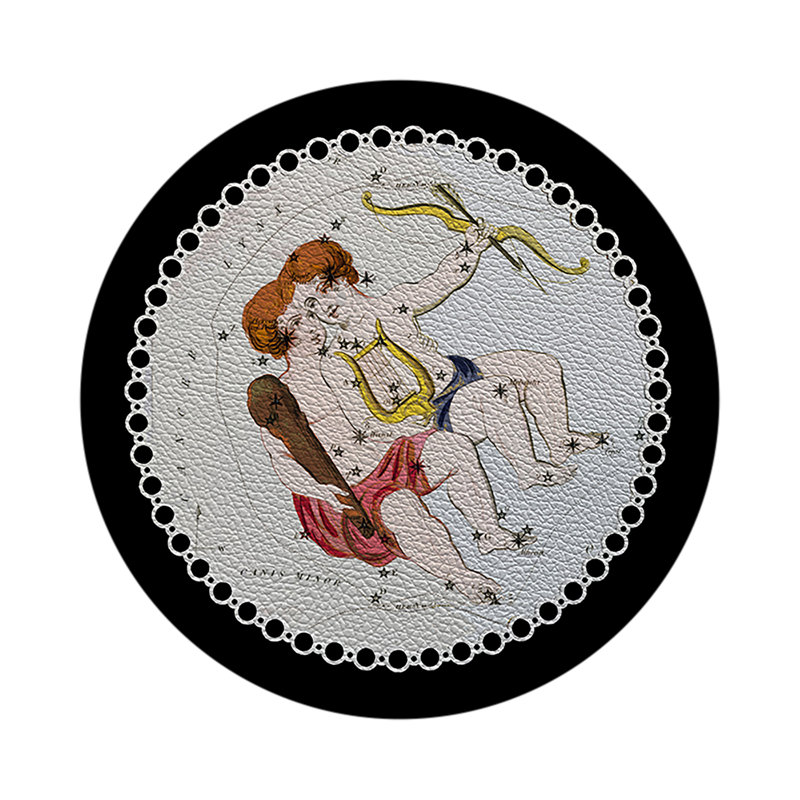 Zodiac Gemini Vegan Leather Round Pebble Placemat, Black