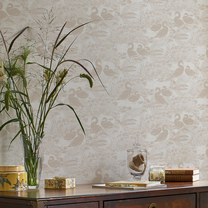 Laura Ashley Swans Dove Grey Wallpaper, Dove Grey