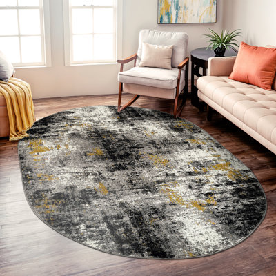 Abstract Yellow/Black/Gray Area Rug