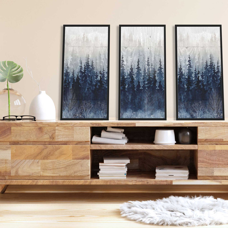«Misty Indigo Forest» par Carol Robinson, reproduction sur toile flottante 3 pièces, H 33,5 po x l 52,5 po x P 2 po