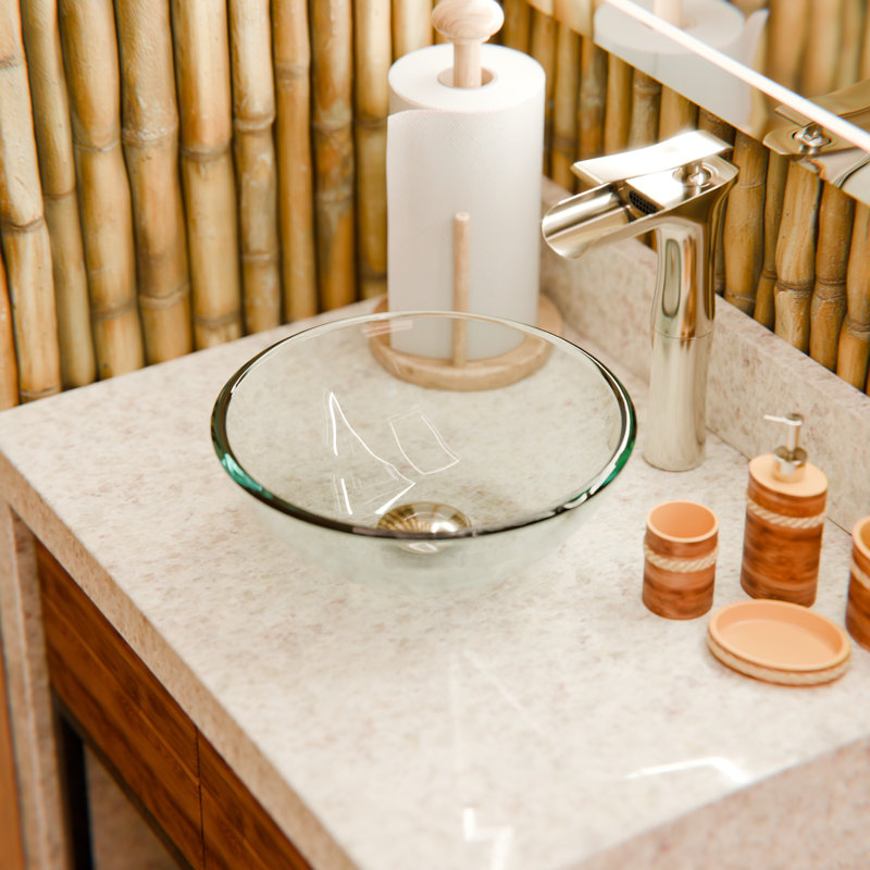 Lavabo de salle de bain vasque circulaire en verre, Nickel brossé