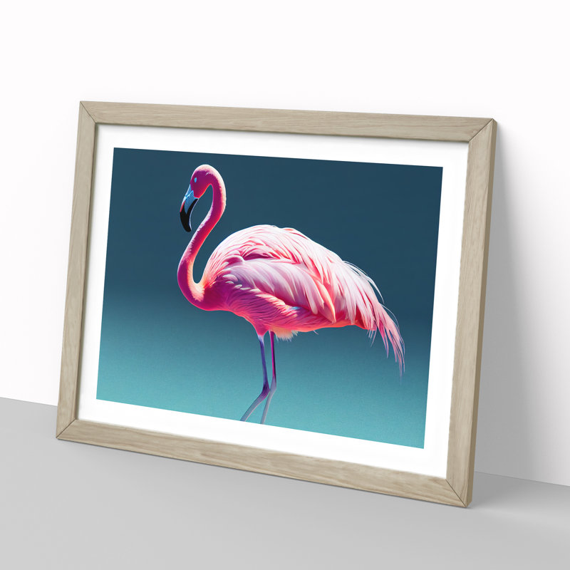 Stimulating Flamingo - Framed Print, 46cm H x 64cm W x 2cm D, Oak