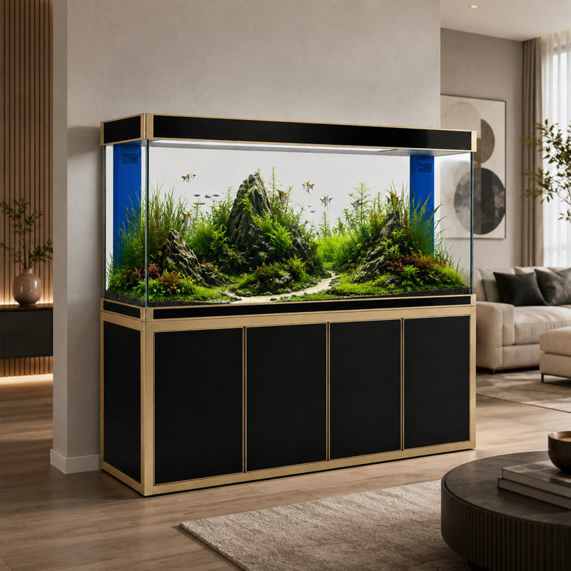 Réservoir d'aquarium rectangulaire, 220 gallons (H 61 po x l 69,3 po x P 23,6 po), Noir et or