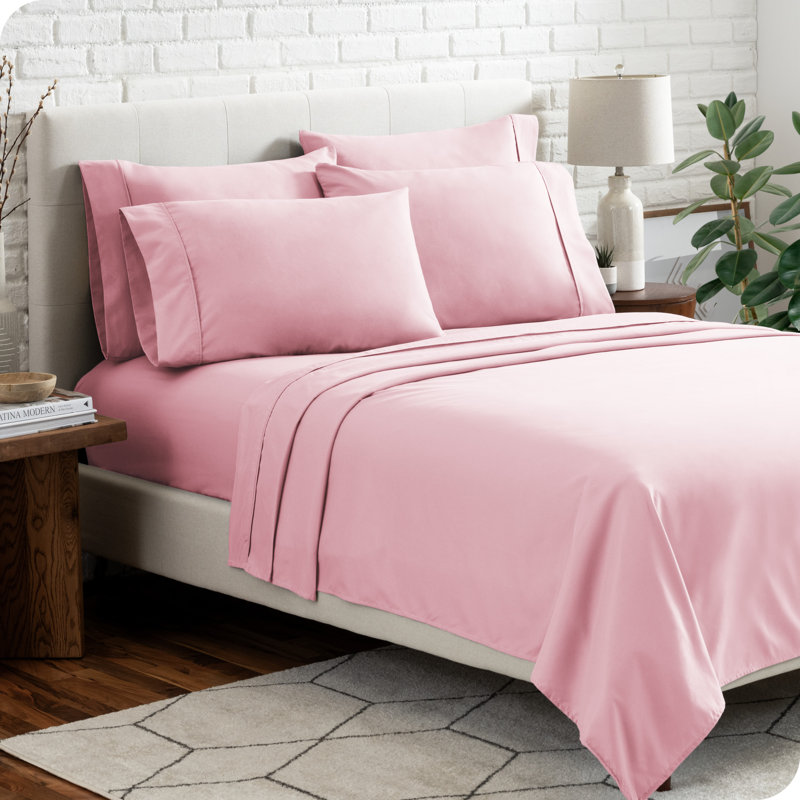 Microfiber Sheet Set with Bonus Pillowcase Set, Light Pink, Queen
