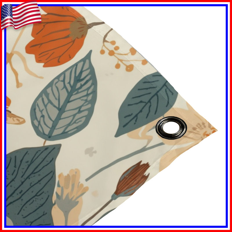 Tapisserie murale à bordure florale orange et beige - Décoration murale florale, 50in H x60in W with 4 Grommets