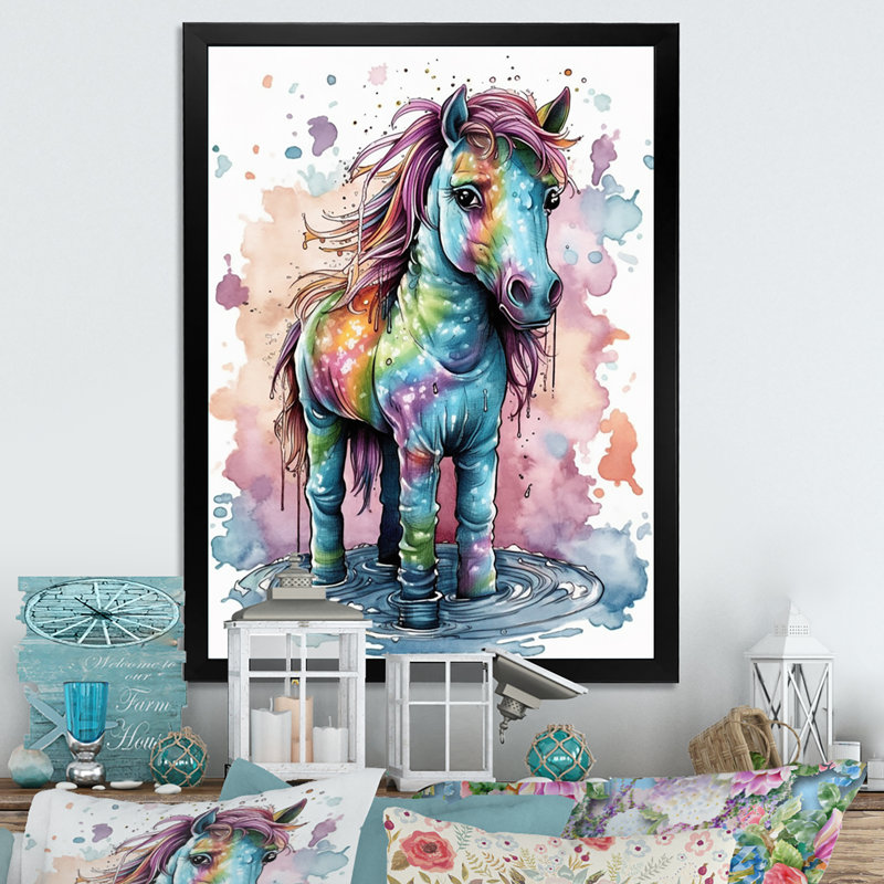 Arc-en-ciel, licorne mystique, Cadre photo noir, H 20 po x l 12 po x P 1 po