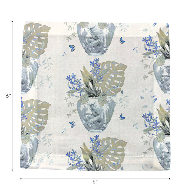 Monkey Small Jungle Cotton Sateen Cocktail Napkins, Powder