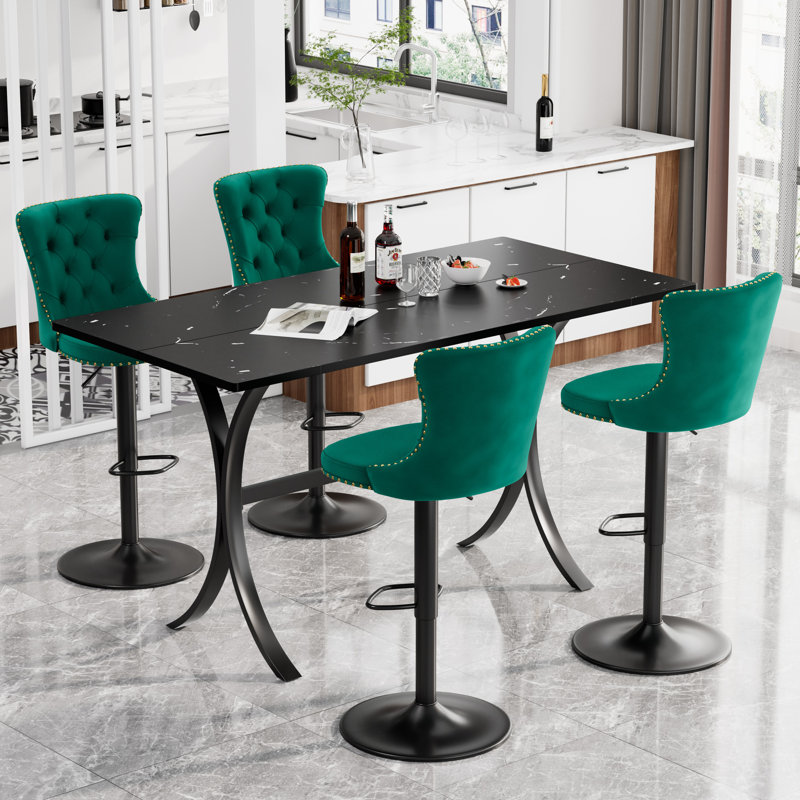 Ensemble de table de bar rotatif à hauteur réglable avec tabourets en velours Modern, Vert