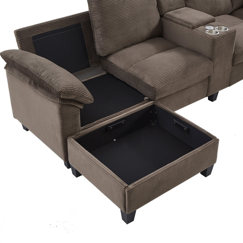 116.9" Sectional Sofa, Black Corduroy