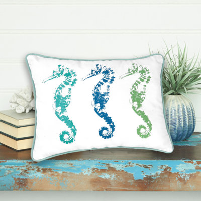 3 Seahorses Printed Throw Pillow