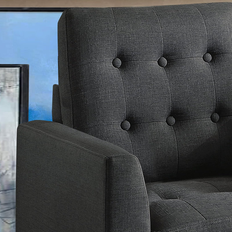 Linen Upholstered Accent Chair with Armrest and Button Tufting for Living Room and Bedroom, Standard, Black