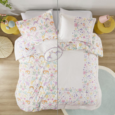 Housse de couette en coton avec motifs de jungle et de fleurs multicolores réversibles