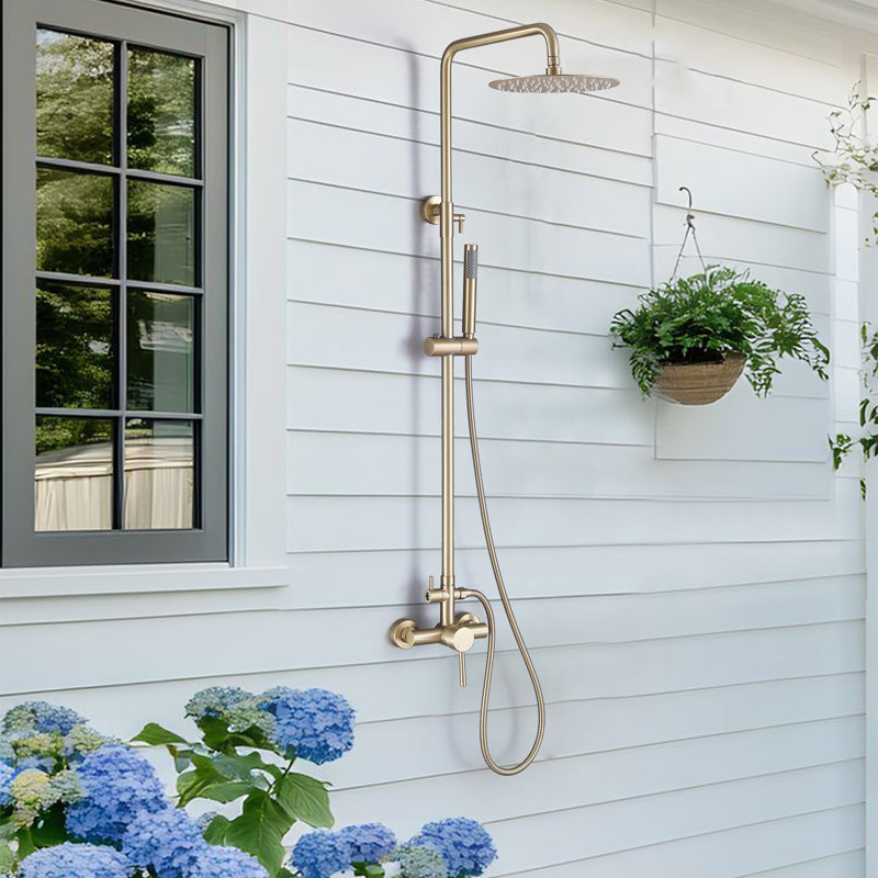 52"H Wall Mounted 304 Stainless Steel Rust-free Outdoor Shower with Handheld Shower with 10-Inch Rainfall Shower Head