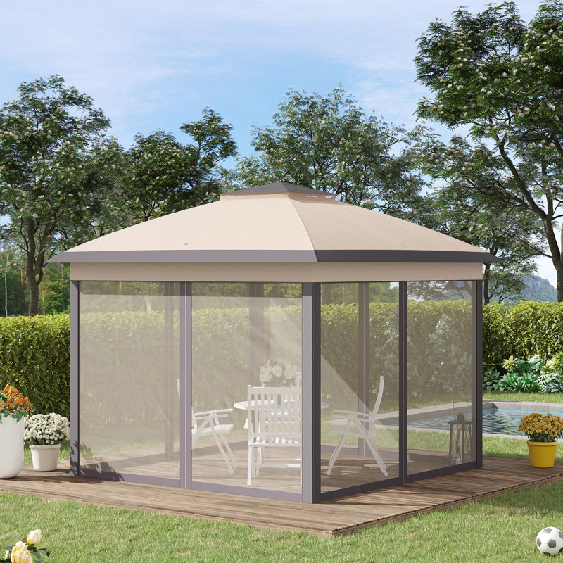 Tente escamotable avec abri de jardin 11 pi x 11 pi. Abat-jour de 121 pieds carrés, beige Installation rapide et pratique pour l'extérieur, le jardin et le patio. Tente allongée Eaves Assemblage simple