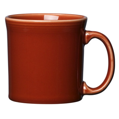 Paprika ceramic coffee mug with a C-shaped handle and rimmed edge
