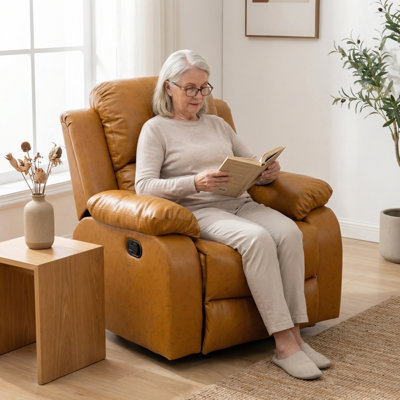 Fauteuil inclinable manuel en similicuir respirant Ginger avec support lombaire, canapé inclinable rembourré pour le salon, la chambre à coucher et le cinéma