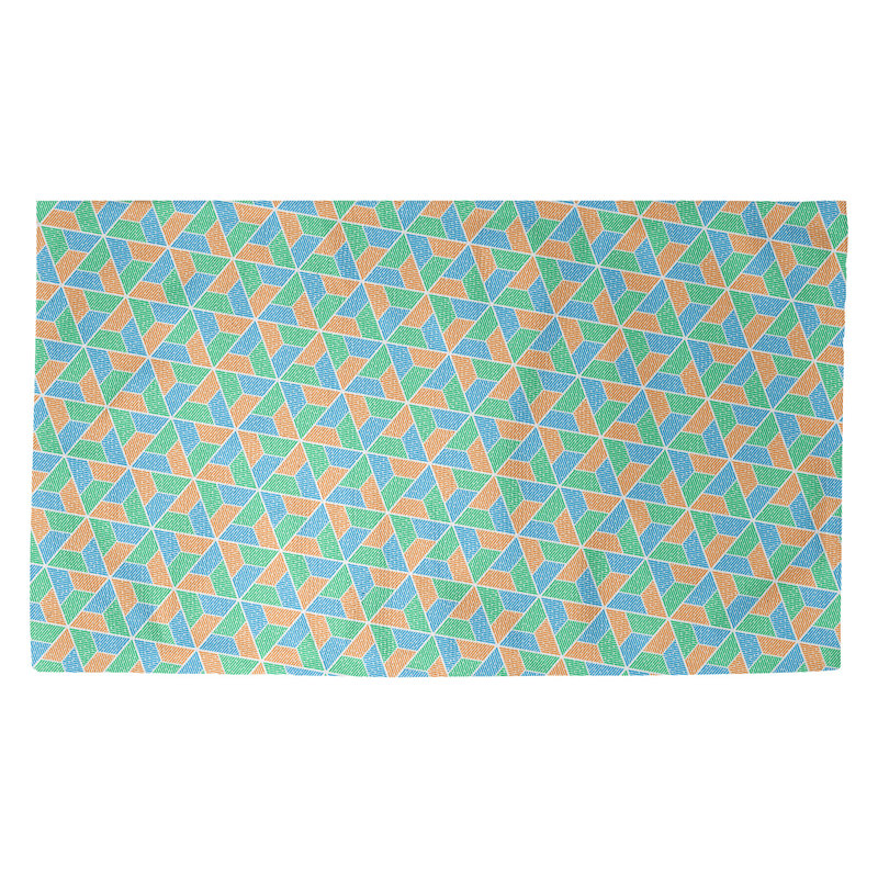 Tapis vert, bleu et orange à motif de trapèzes Avicia, Rectangle 2 pi 2 po x 3 pi 4 po