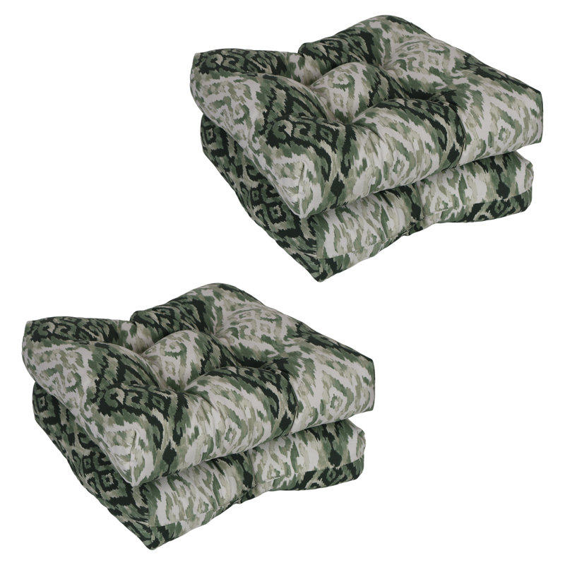 19-Inch Square Outdoor Tufted Dining Chair Cushions (Set Of 4), Green/Lakat Mineral Abstract