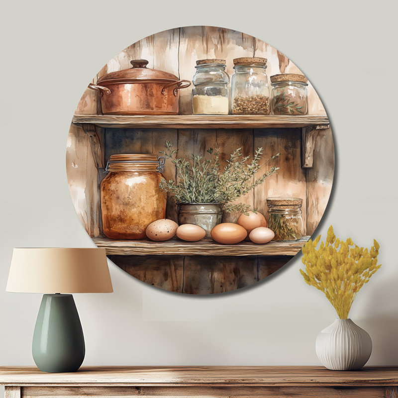 Tablette de cuisine rustique nature morte - décoration murale ronde en métal, L 36 po x H 36 po