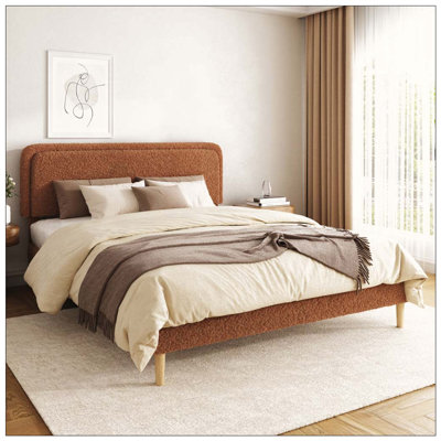 Bed frame, Plush Upholstered Platform Bed with Height-Adjustable Headboard, Sturdy Frame and Alats, Quiet Design, No-Spring Mattress Compatible, Easy to Assemble