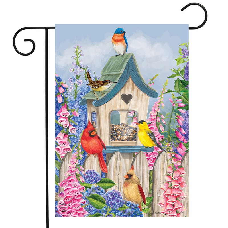 Drapeau de jardin floral oiseaux de printemps, Oiseaux roses et bleus