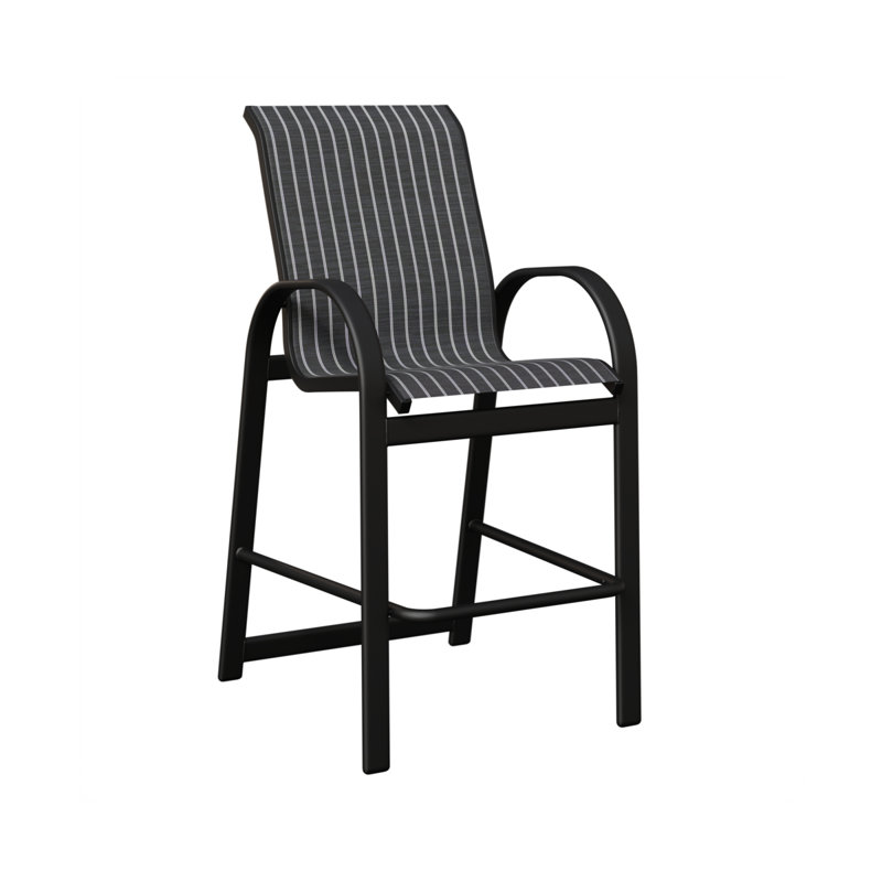 Chaise de bar en aluminium noir mat Berlin, Noir mat, Whisper rayé bleu marine