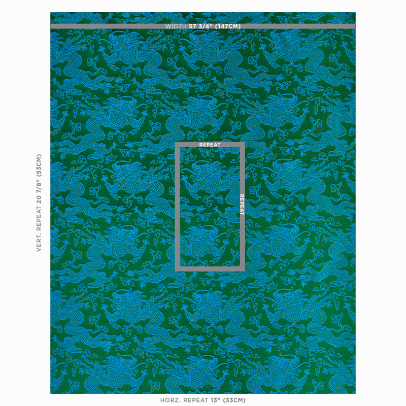 Ruan Dragon Damask Fabric, Emerald
