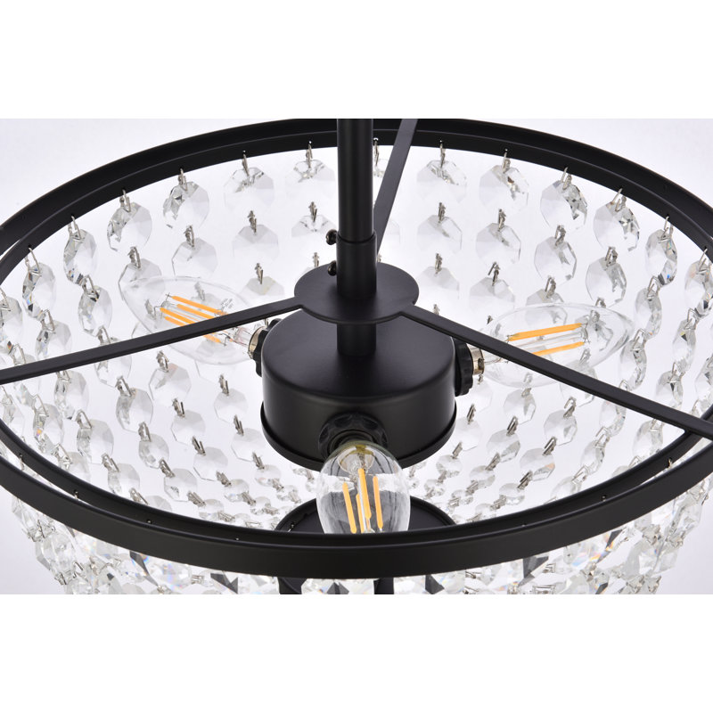 Luminaire bol suspendu unique à 3 lumières avec accents de cristal, Noir, H 54 po x l 13 po x P 13 po