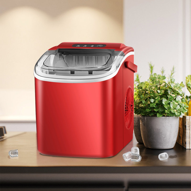 Red Portable Countertop Ice Maker with Handle and Self-Cleaning Function