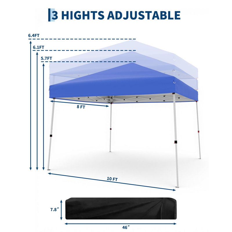 10x10 FT Pop Up Canopy Tent Slant Leg Portable Instant Outdoor Gazebo Shelter with Carrying Bag for Patio Deck Garden Beach Includes 8x8 FT Canopy Cover