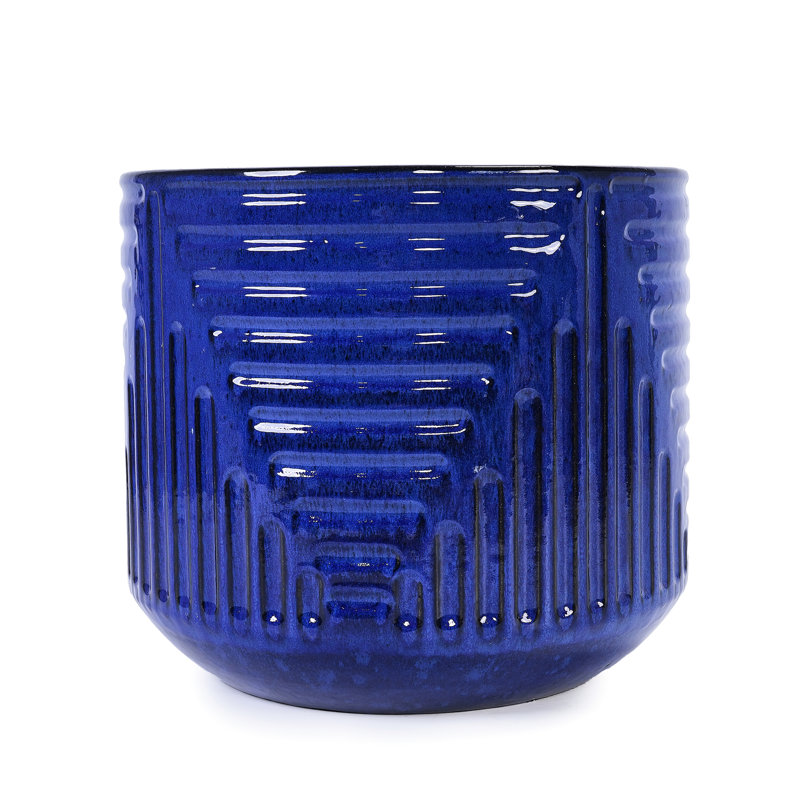 Dark Blue 16 Inch Round Handmade Ceramic Planters With Drainage Holes Ideal For Indoor Plants And Outdoor Patios Breathable Clay Supports Root System Stylish Outfit Aesthetic