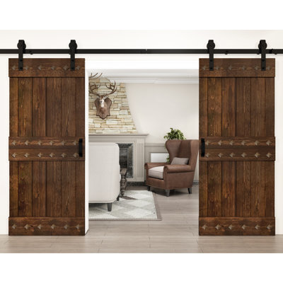 84'' Solid Wood Paneled Low-Gloss without Installation Hardware Kit Barn Door