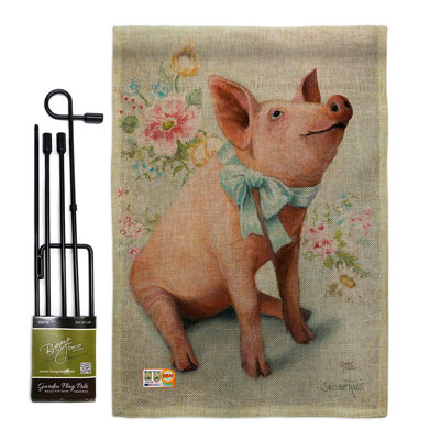 Pigglet 2 côtés en toile jute 19 x 13 po drapeau de jardin